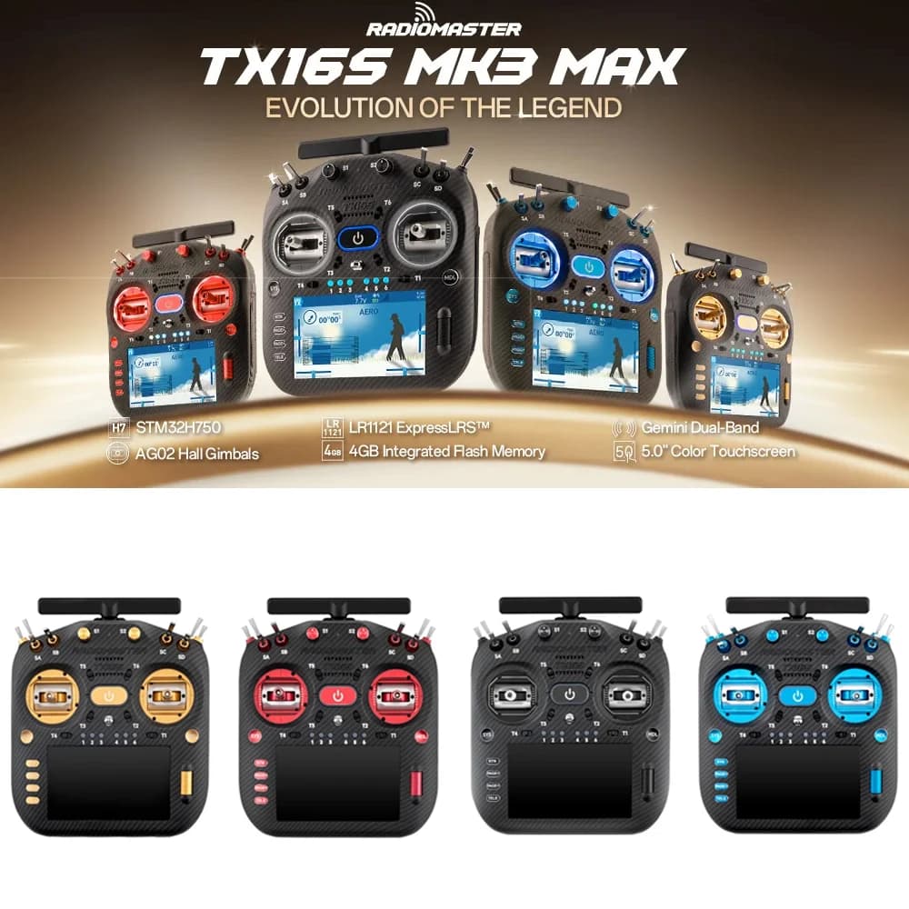RadioMaster TX16S MK3 MAX 2.4GHz 900MHz AG02 CNC Hall Gimbal 5 inch IPS Touchscreen EdgeTX ExpressLRS Radio Controller