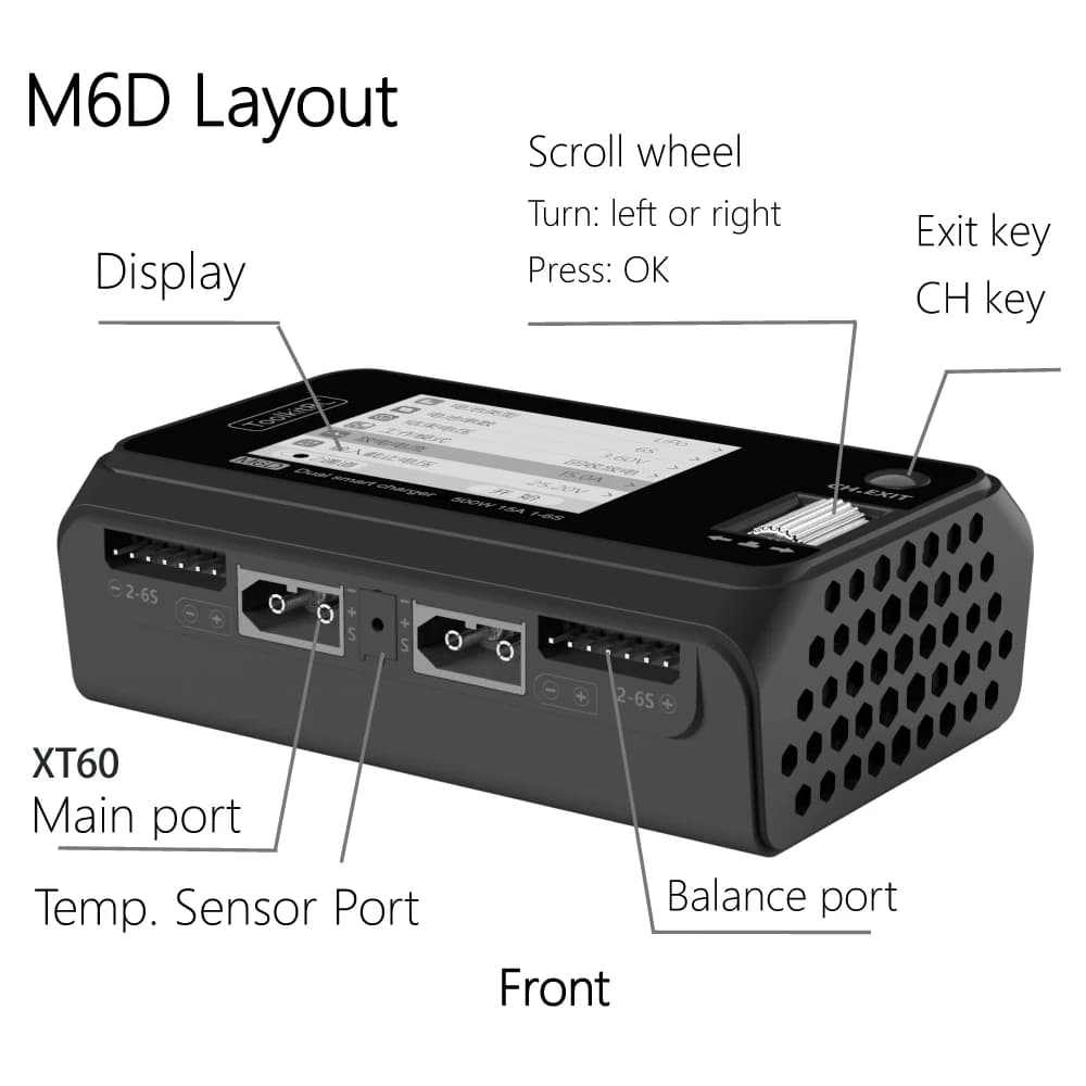 ToolkitRC M6D Power Lithium Battery Charger 2-channel DC 500W 15A 1-6S ISP 2.4-inch Remote Control Toy Model Car Accessories FPV 4