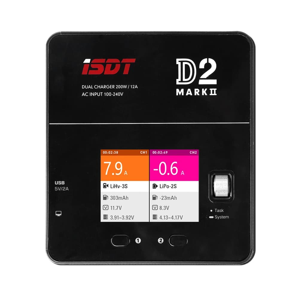 ISDT D2 Mark II 200W 24A Smart Balance Charger AC Dual Channel Output RC Charger For LiFe/Lilon/LiPo/LiHv NiMH/Cd PB Battery 2