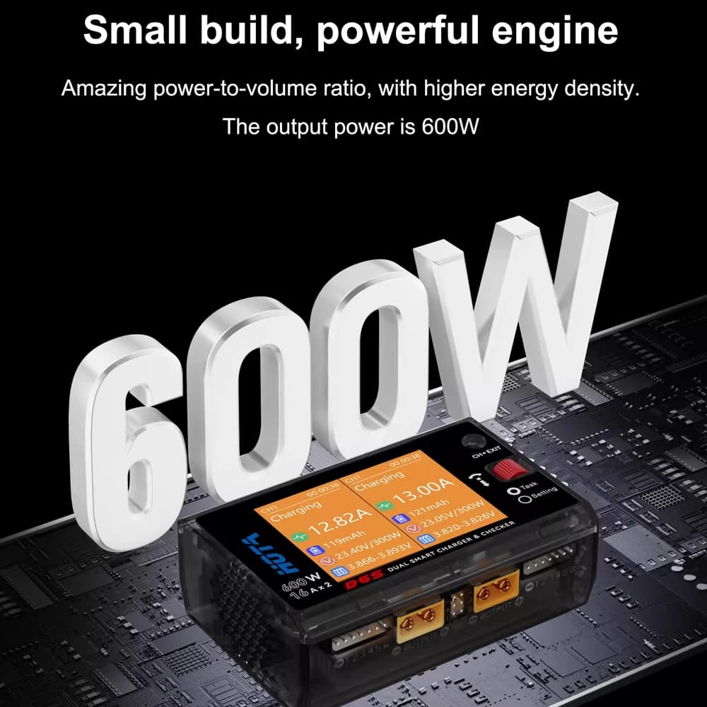 HOTA D6S 600W Dual Channel RC Battery Charger Smart Balance Charger 2S-6S Lipo LiHV for RC Drone FPV Model Aircraft RC 2