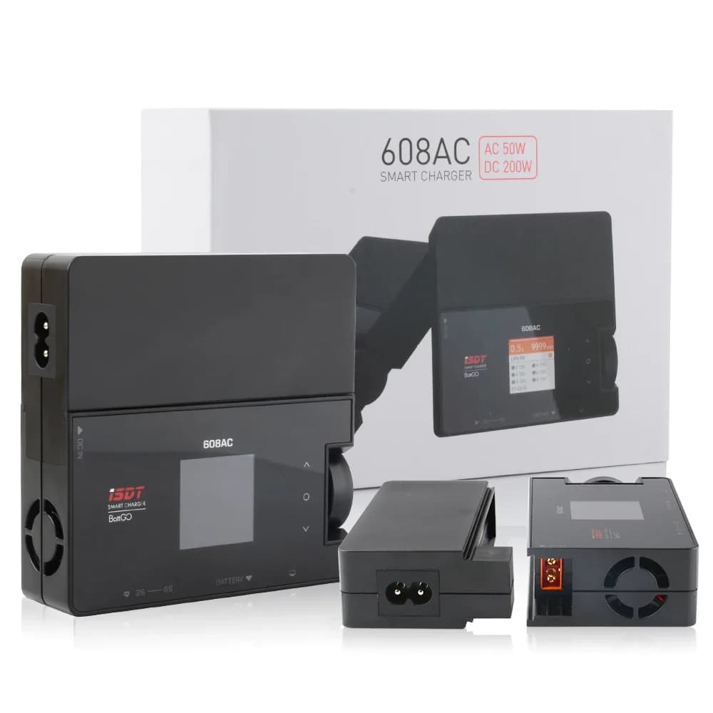 ISDT 608AC AC 50W / DC 200W Smart Battery Charger Discharger With EU/US Plug for 1-6S LiFe Lilon LiPo LiHv 1-12S Pb 1-16S NiMH 6