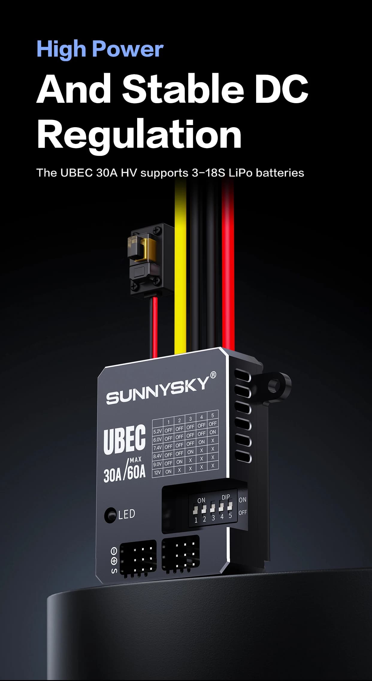 SUNNYSKY 30A HV UBEC 3-18S 9-80V Input Adjustable 5.2/6/7.4/8.4/9/12V Output /8 Parallel Outputs/aluminum Case For RC Model 5