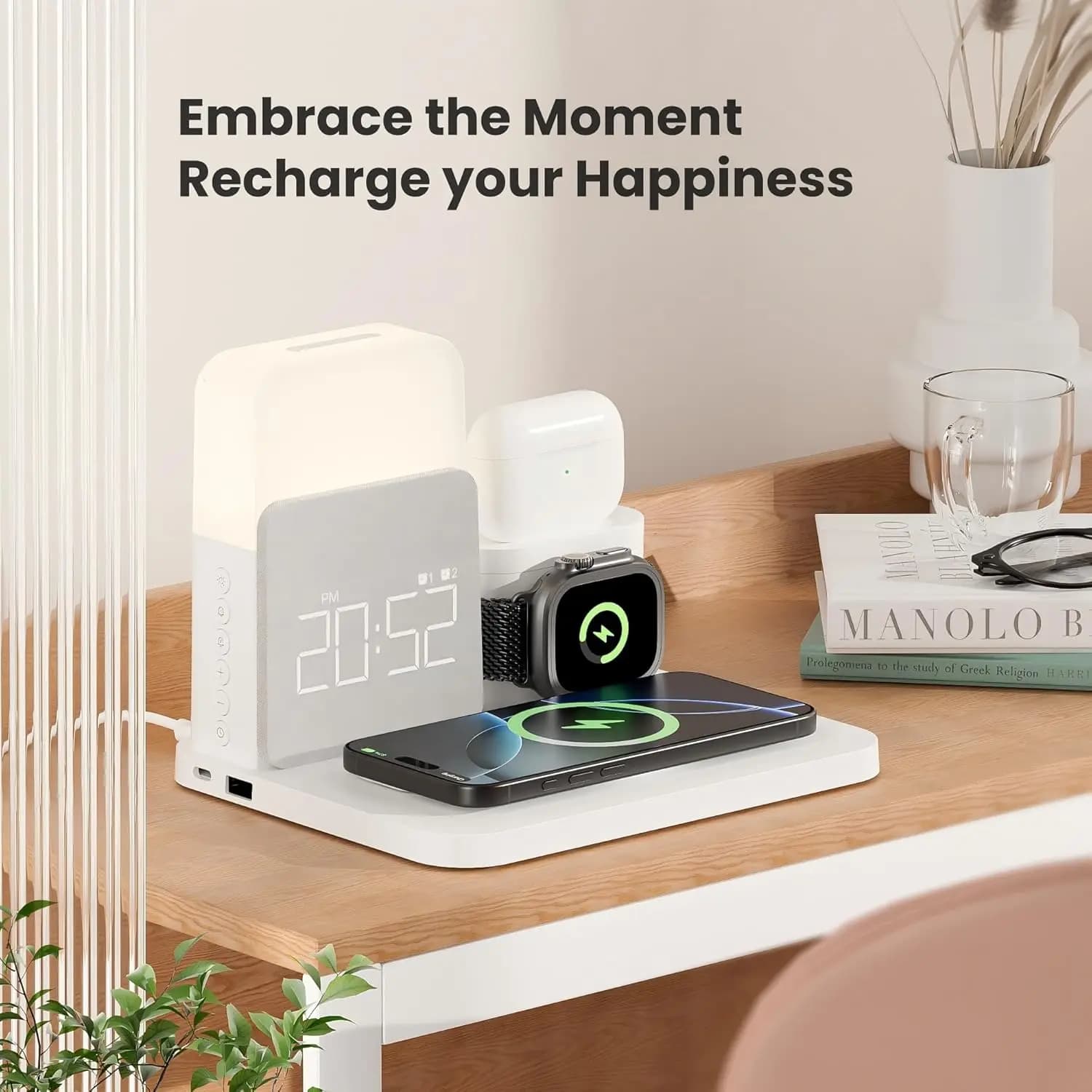 7-in-1 MagSafe Alarm Clock Charger-Wireless Station for iPhone 12-16/Samsung/Xiaomi/Huawei/Apple Watch/AirPods with Night Light 6