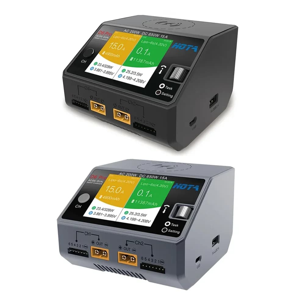 HOTA D6 Pro 200W AC/650W DC Dual Channel Wireless Battery Charger for LiPo LiHV NiMH NiCd RC Drone 6