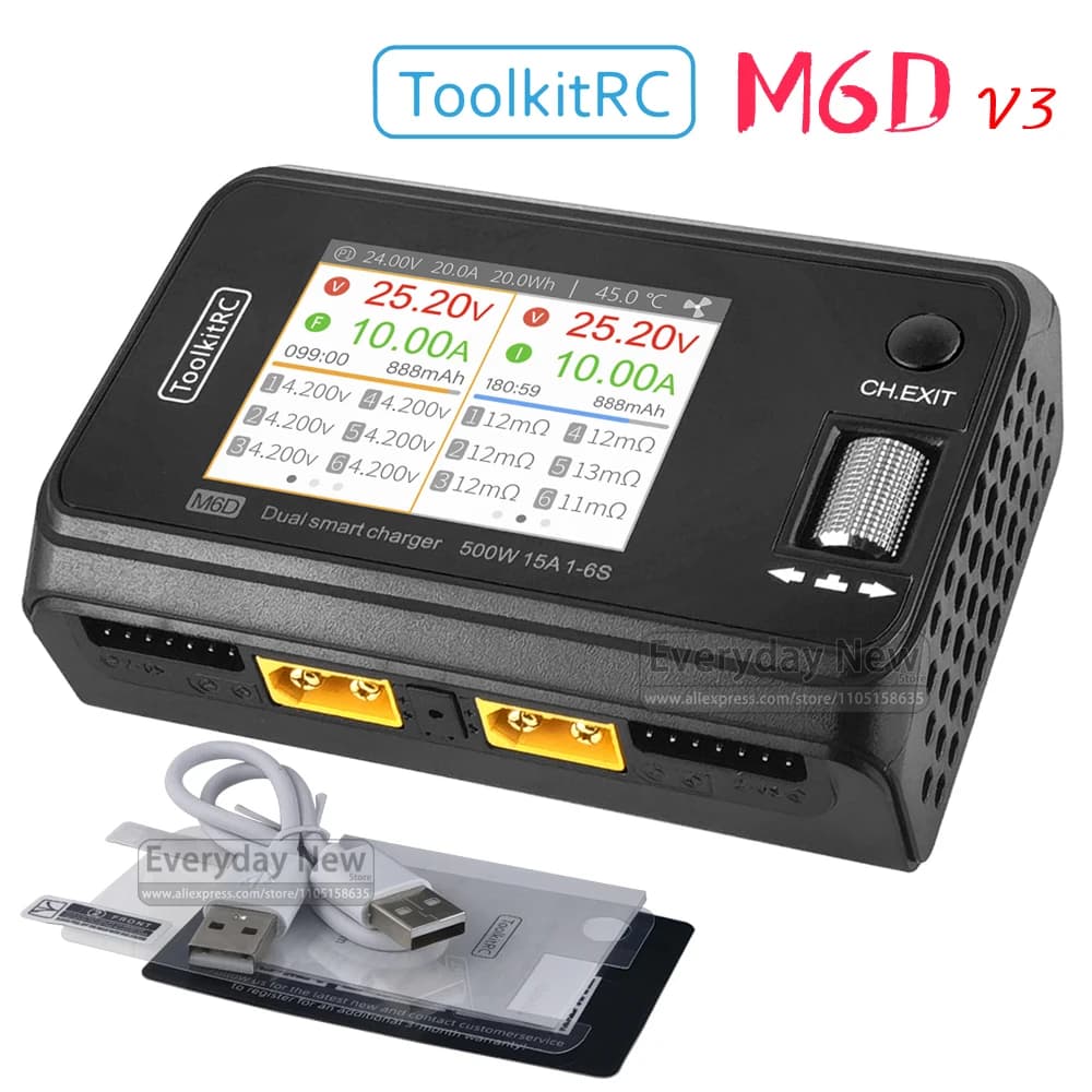 ToolkitRC M6D Power Lithium Battery Charger 2-channel DC 500W 15A 1-6S ISP 2.4-inch Remote Control Toy Model Car Accessories FPV