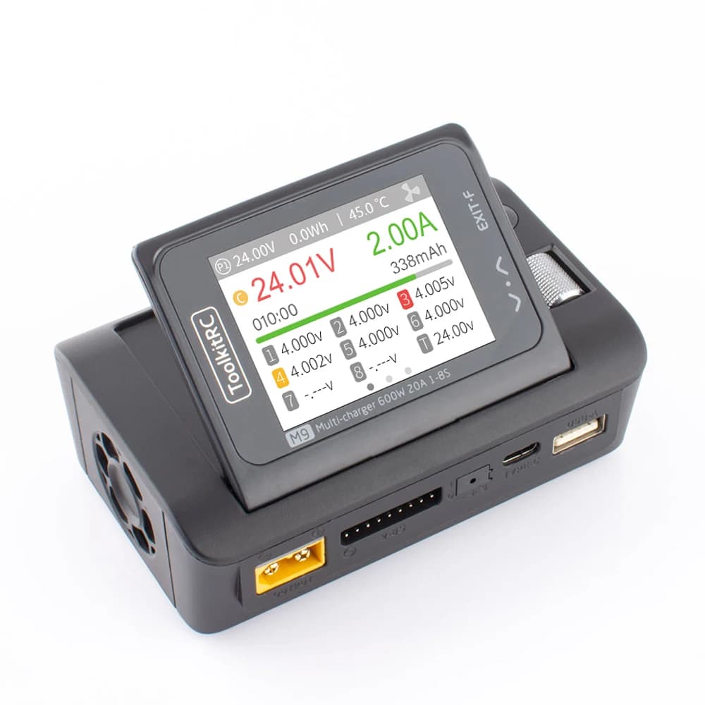 ToolkitRC M9 600W 20A USB Fast Charing DC Smart Charger Adjustable Screen Angle with Audio Function For 1-8S Lipo LiFe Battery 3