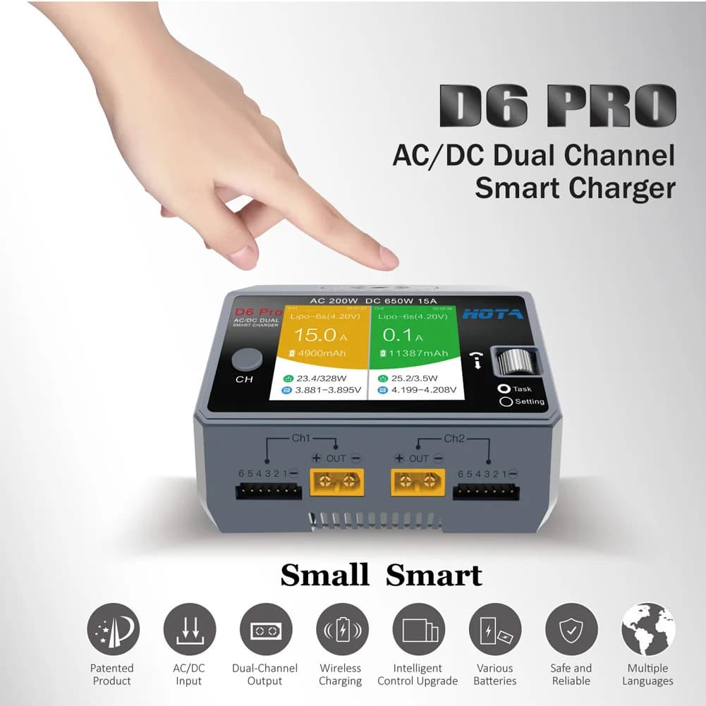 HOTA D6 Pro Black AC 200w DC 2x325w /15a Channel Smart Battery Charger Discharger Lipo Charger For Rc Drone Spare Parts 2