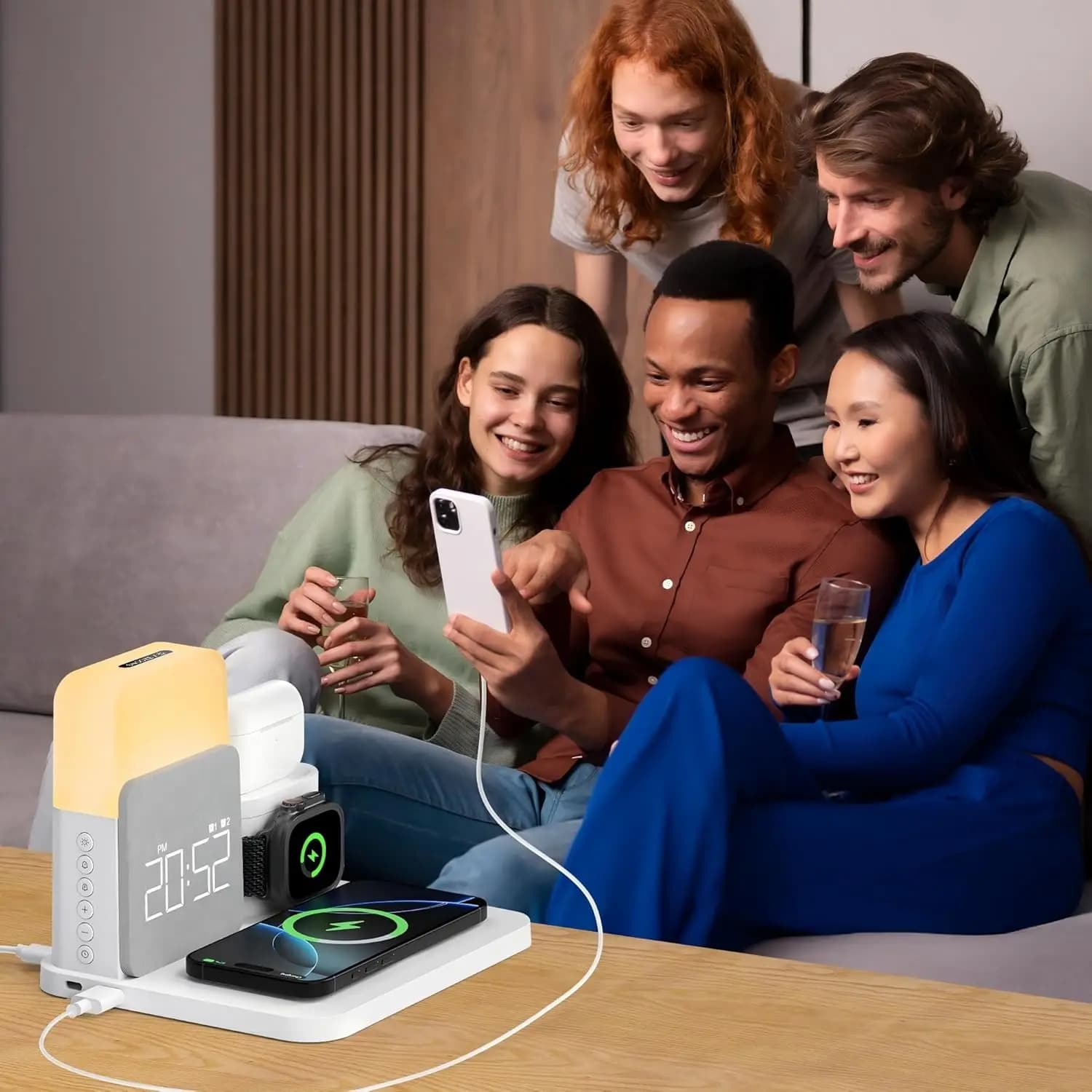 7-in-1 MagSafe Alarm Clock Charger-Wireless Station for iPhone 12-16/Samsung/Xiaomi/Huawei/Apple Watch/AirPods with Night Light 5