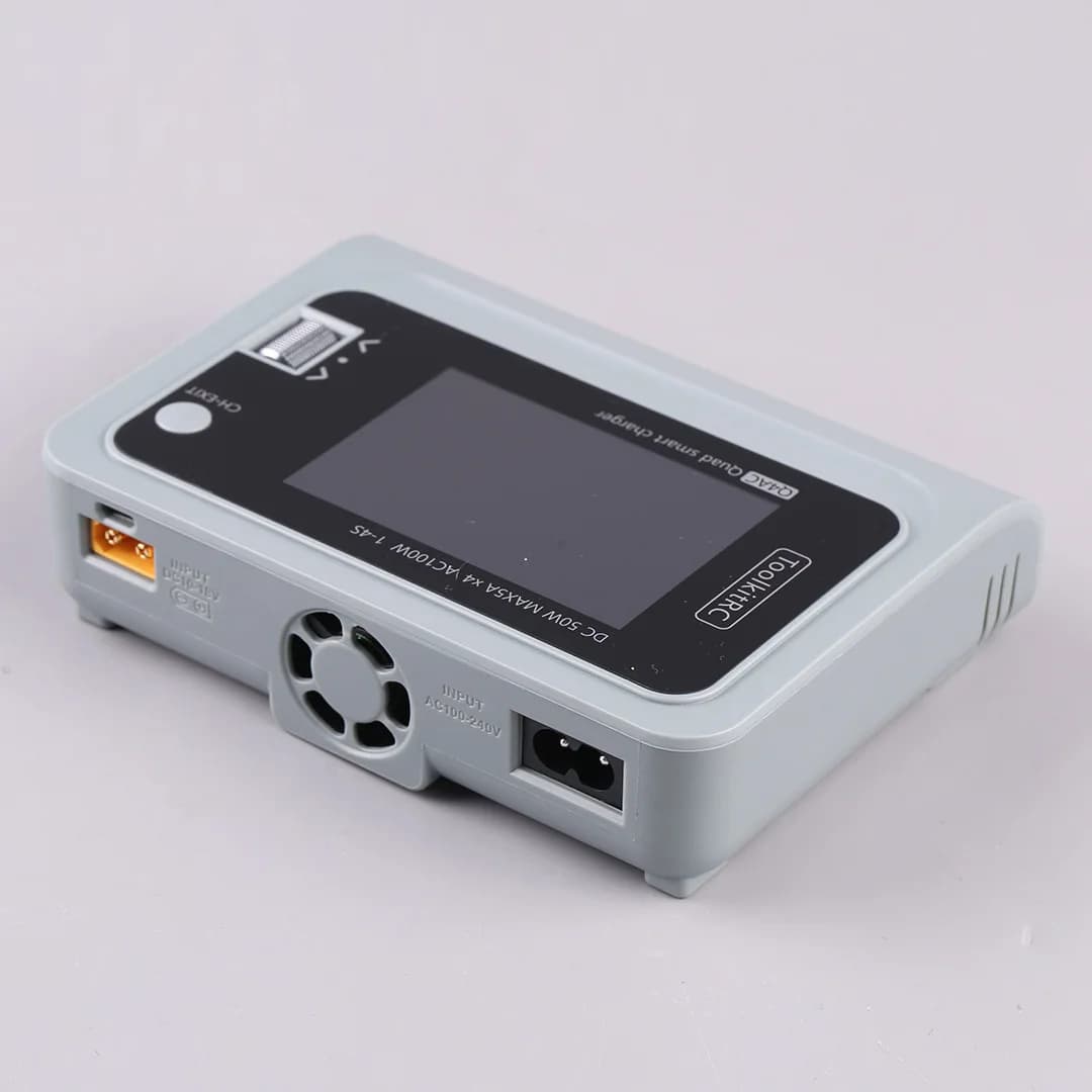 ToolkitRC Q4AC 3S Lipo Battery Charger for RC Car with XT60 XT30 Adapters 4-Port DC Smart Discharger 4x50W 5A AC 100W 4