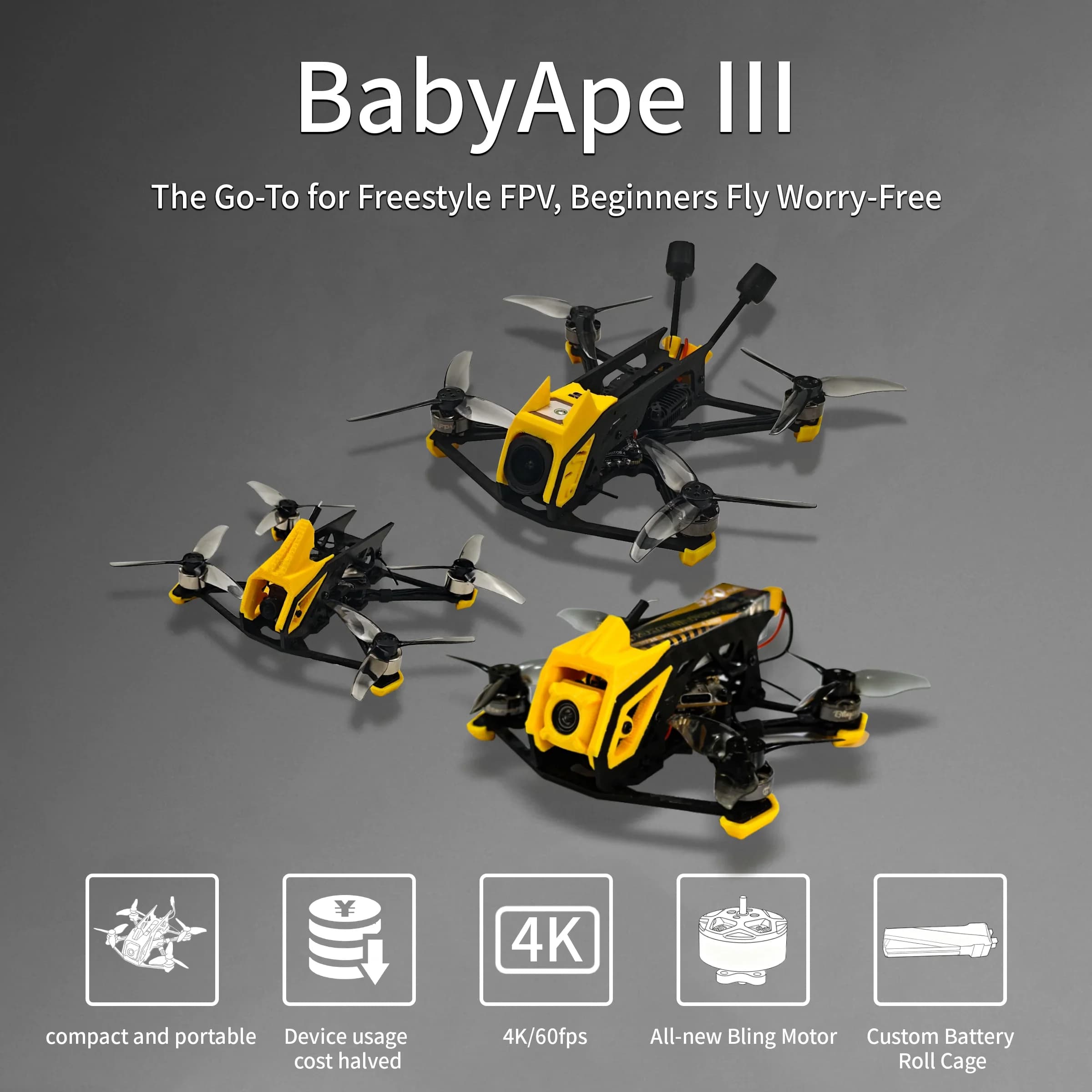 DarwinFPV BabyApe Ⅲ Mini 2 Inch ELRS 2.4G Freestyle FPV Brushless Drone for Analog VTX, Walksnail Avatar VTX, DJI O4 Air Unit 2