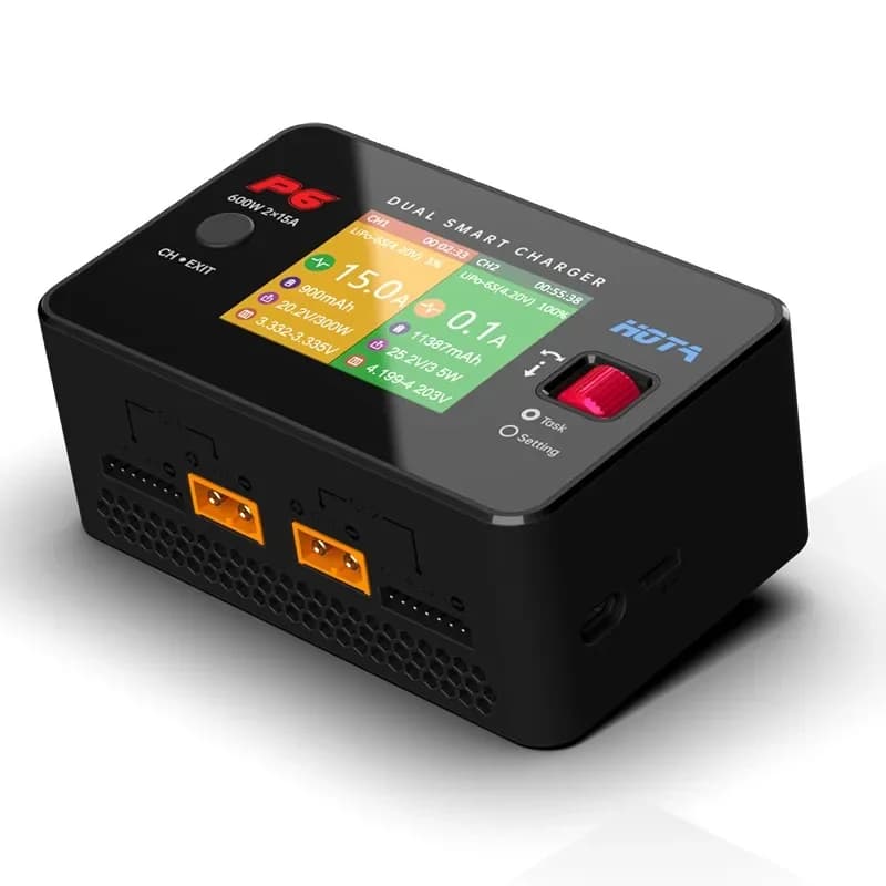 HOTA P6 T240 Dual-Charger - 240W Total (120W×2) 10-30V DC Input 15A×2 | LiPo/LiHV/NiMH/Pb Smart Cooling LCD Display 4