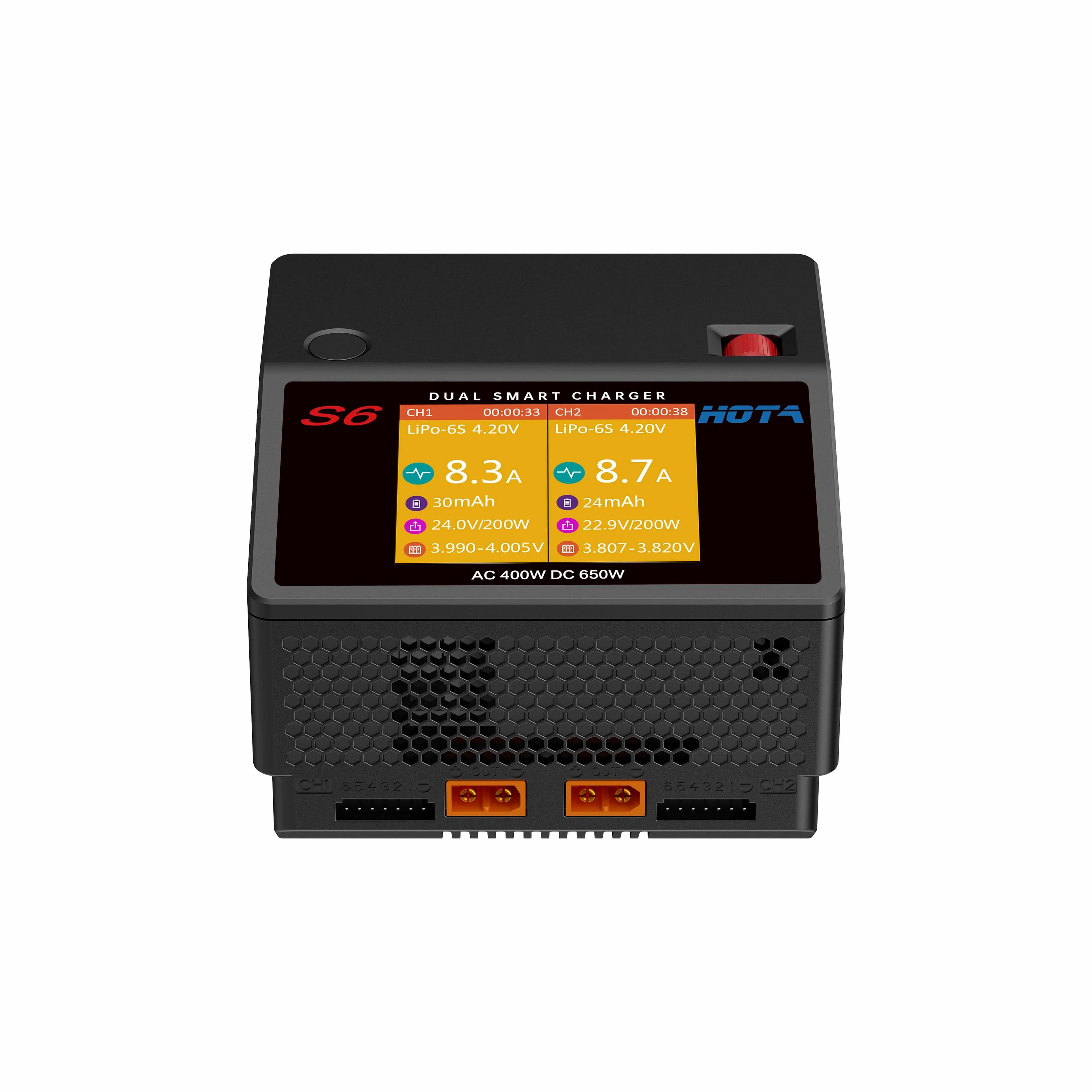 HOTA S6 AC400W DC650W 15A Dual Channel Smart Ultra Small Size Charger for Lipo LiHV LiFe LiIon NiZn NiCd NiMH Battery 5