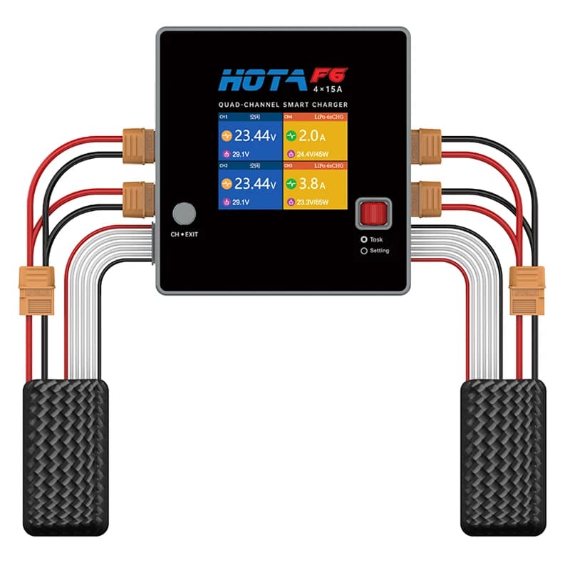 HOTA F6 Four Channel Smart Charger DC1000W 4*15A for Lipo LiIon NiMH Lipo Remote Control Model Balance Charger USB Type-C 2