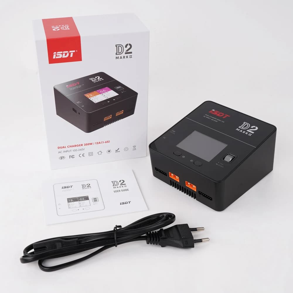 ISDT D2 Mark II 200W 24A Smart Balance Charger AC Dual Channel Output RC Charger For LiFe/Lilon/LiPo/LiHv NiMH/Cd PB Battery 6