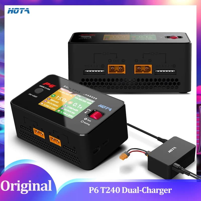 HOTA P6 T240 Dual-Charger - 240W Total (120W×2) 10-30V DC Input 15A×2 | LiPo/LiHV/NiMH/Pb Smart Cooling LCD Display 2