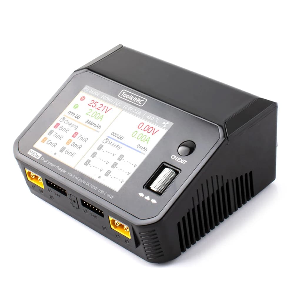 ToolkitRC M6DAC Dual Channel Smart Lipo Battery Charger Discharger AC 200W DC 350WX2 15A for 1-6S LiHV PD 65W 3