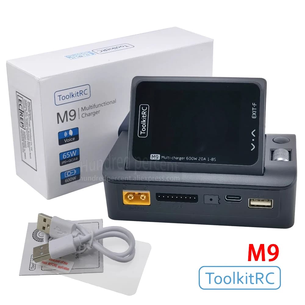ToolkitRC M9 600W 20A USB Fast Charing DC Smart Charger Adjustable Screen Angle with Audio Function For 1-8S Lipo LiFe Battery 4