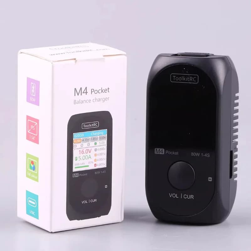 ToolkitRC M4Pocket 80W 5A MINI Smart Balance Charger input USB-C XT30 XT60 Output For 1-4S Lipo LiHv LiFe Battery 6