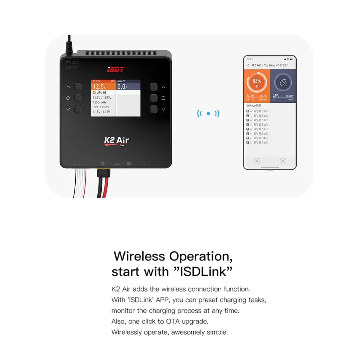 ISDT K2 Air Dual Channel Lipo Battery Charger AC 200W DC 500Wx2 20A Smart Balance Discharger for Life Lilon LiHV NiMH PB Battery 4