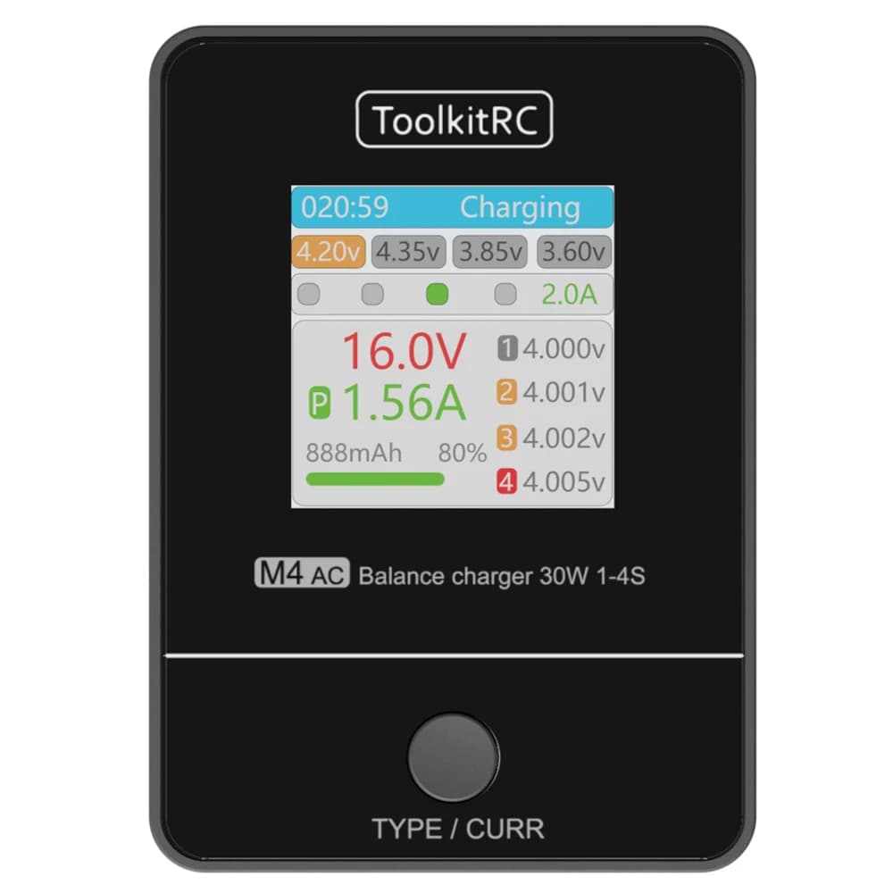 ToolkitRC M4AC 30W 2.5A TFT Inch Color LCD Screen Balance Charger Discharger for 2S -4S Lipo For RC Racing Drone Battery 2