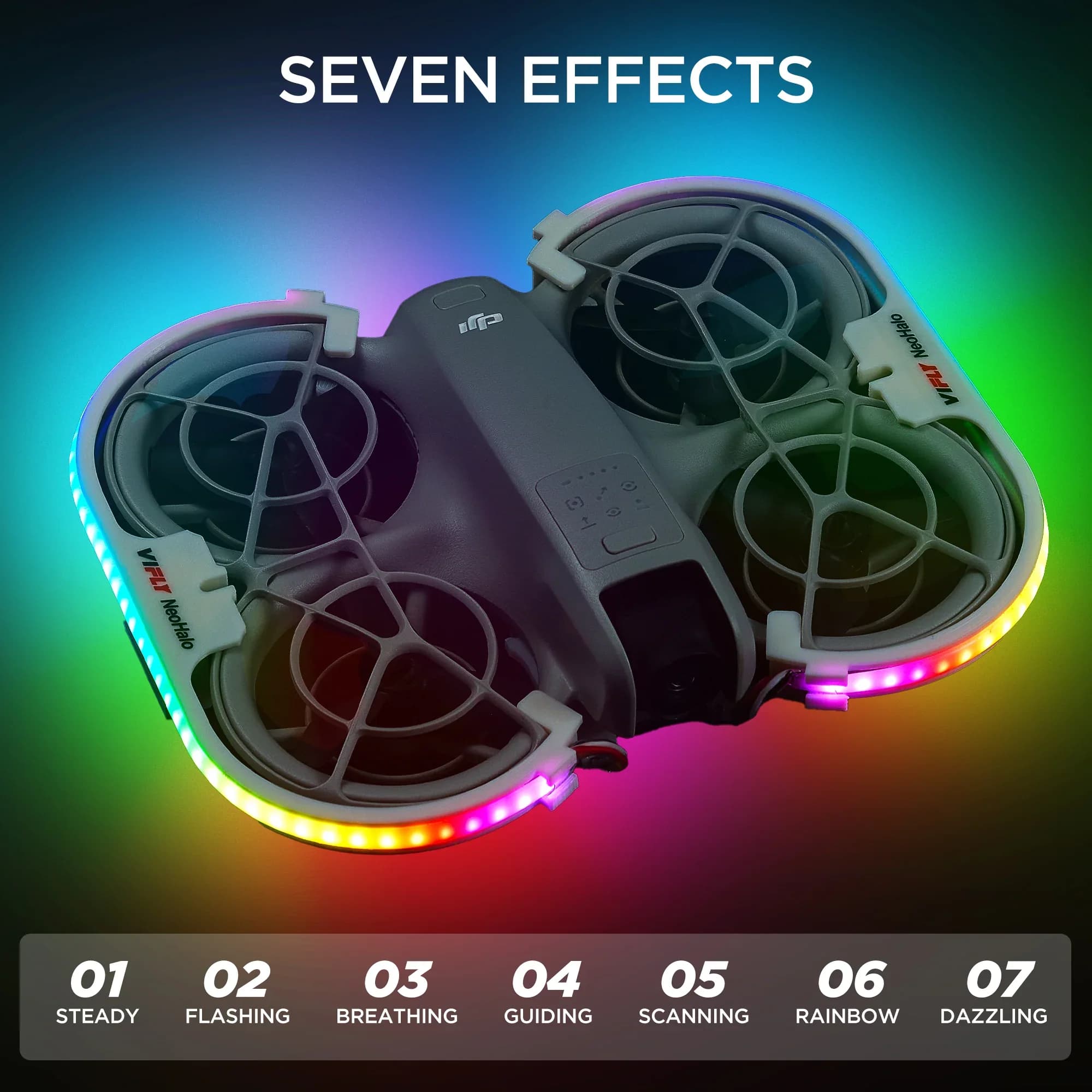 VIFLY NeoHalo Neo2Halo  LED Light Strip for DJI Neo Neo2, Multi-Color Dynamic Modes Brings Epic Night Flight Shows 2