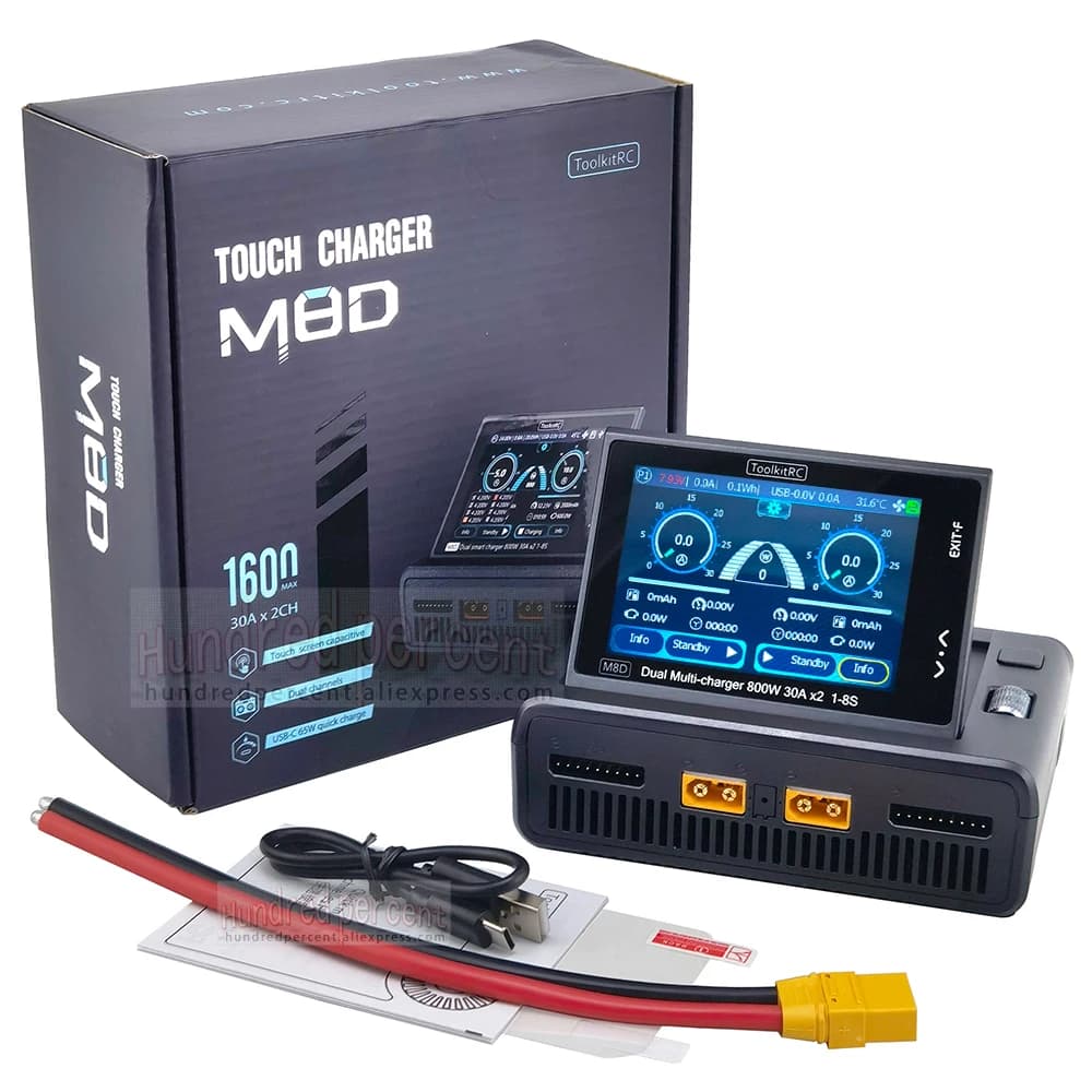 ToolkitRC M8D Smart Charger 2CH Touch Screen Dual Channel DC800W*2 30A 1-8S Lithium Battery Fast Charge RC Model Car FPV 2