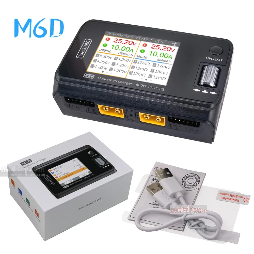 ToolkitRC M6D V3 500W 15A DC Dual Channel MINI Smart Charger Discharger For 1-6S Lipo Battery FPV Model Spare Part Replace M8 5