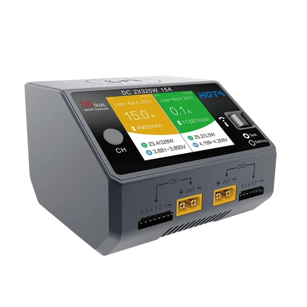 HOTA D6 Dual Smart Charger DC650W 15A Built-in Micro USB for 1-6S Lipo LiHV/NiZn/Nicd/NiMH Battery 5