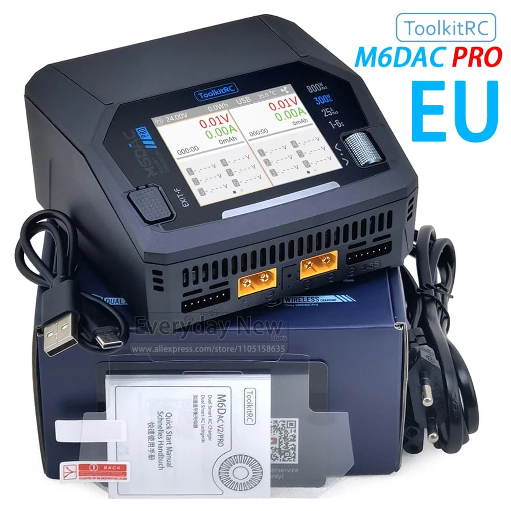 ToolkitRC M6DAC PRO Charger Fast 1-6S Intelligent Balance 2CH AC/DC Toy Model Car Drone Power Lithium Battery XT60 IPS FPV EU