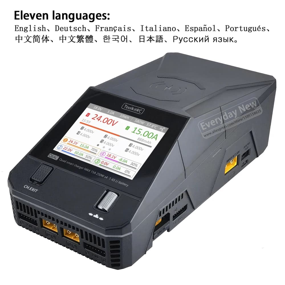 ToolkitRC Q6AC Charger AC 400W / DC 1000W 4CH output Built-in 65W USB Output 15W Wireless Charger for LiPo NiMH PB battery 4