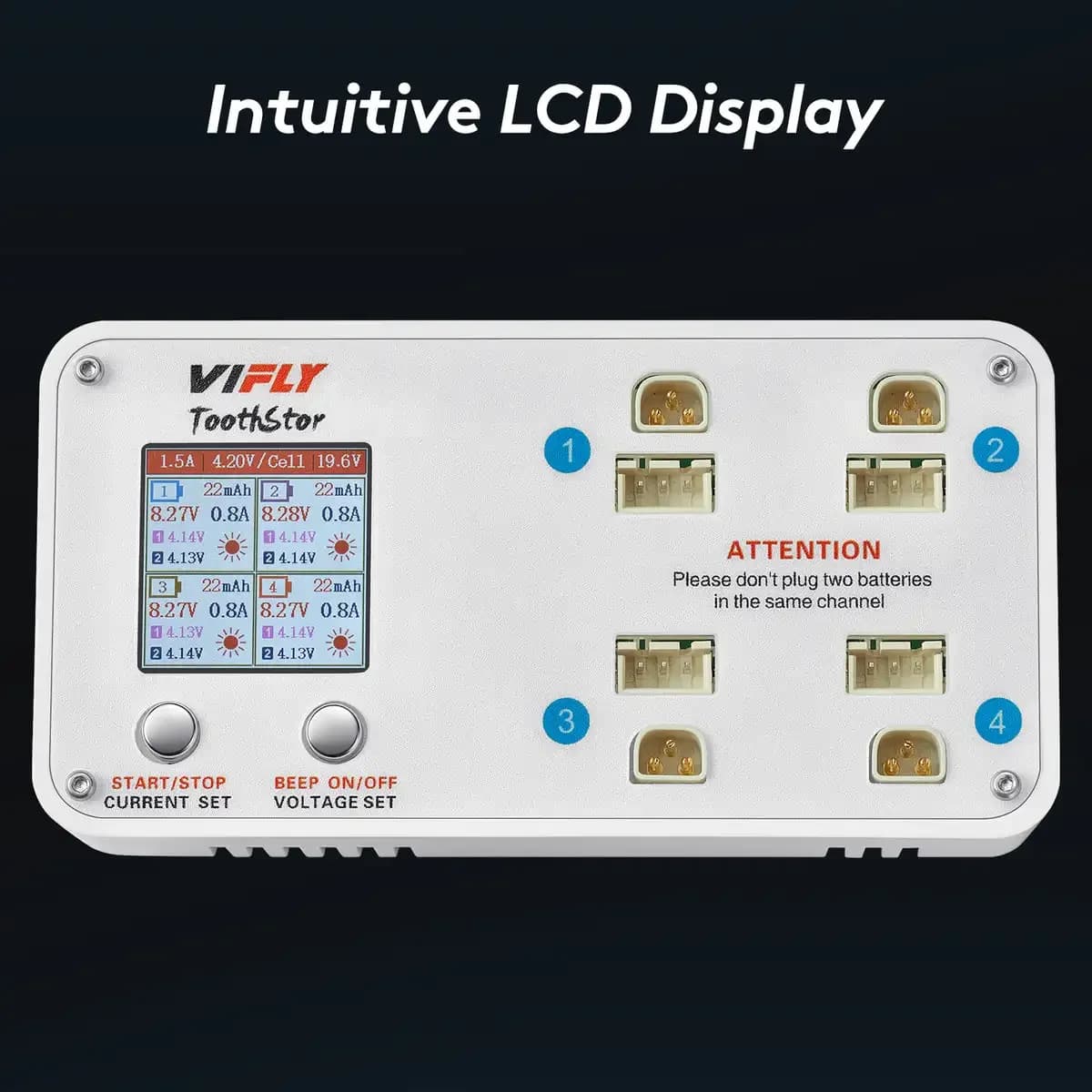 VIFLY ToothStor 2S LiPo Battery Charger 1.5A Output USB-C PD XT60 DC for Whoop Drone 2