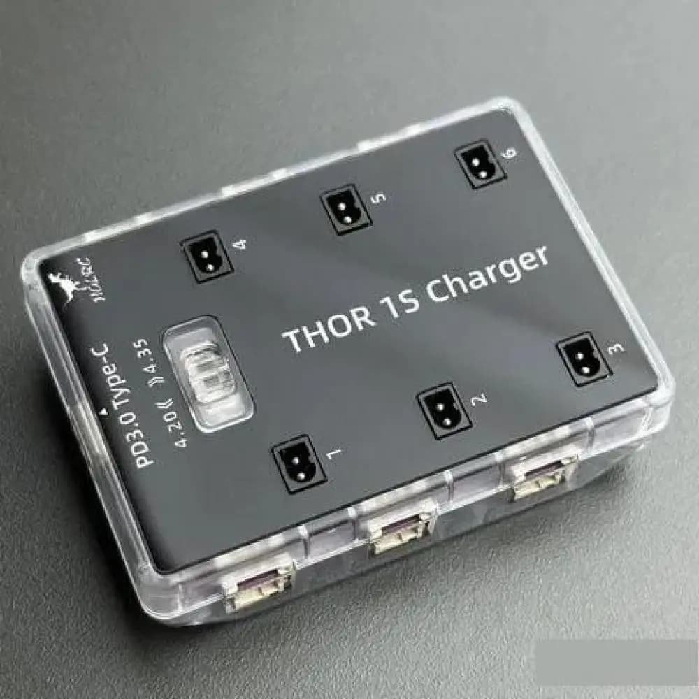 HGLRC Thor 1S Charger V2 6-way parallel charging board supports PH2.0 & MX2.0 & A30 & BT2.0 connector PD3.0 Type C 12V interface