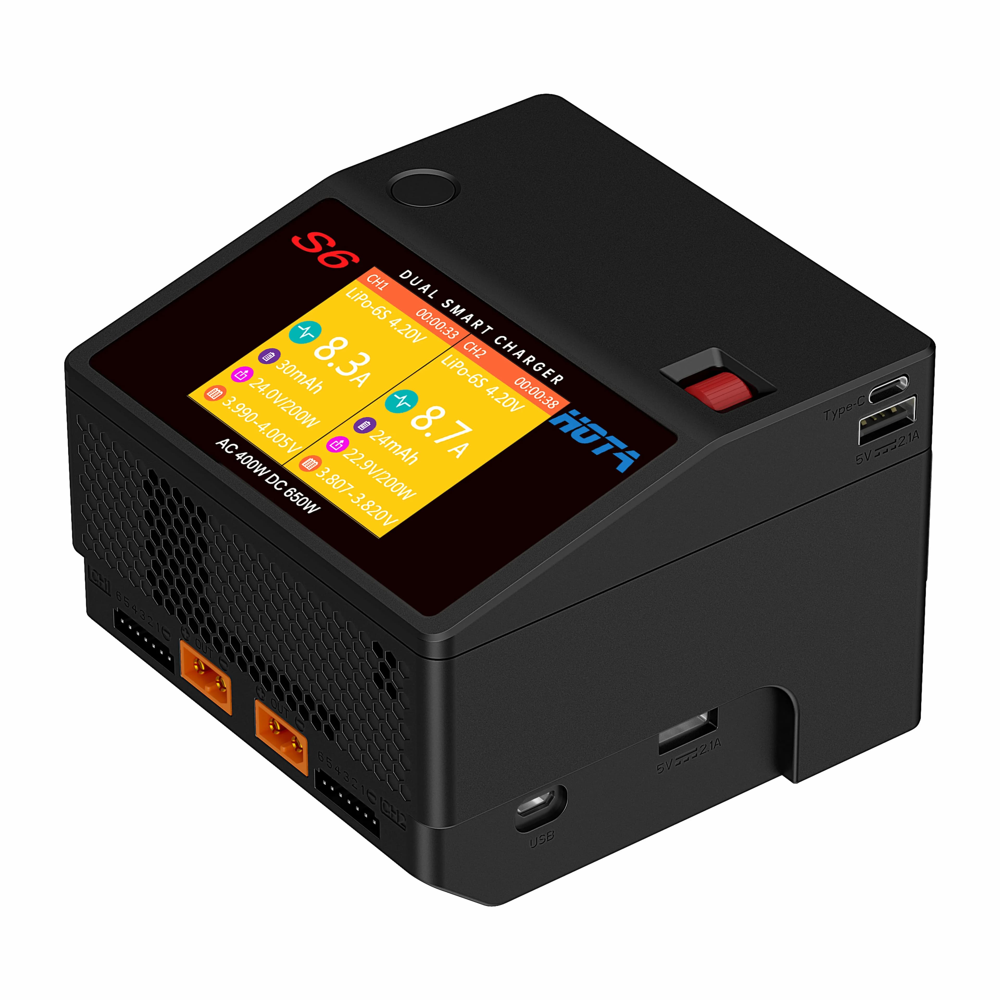 HOTA S6 AC400W DC650W 15A Dual Channel Smart Ultra Small Size Charger for Lipo LiHV LiFe LiIon NiZn NiCd NiMH Battery 3