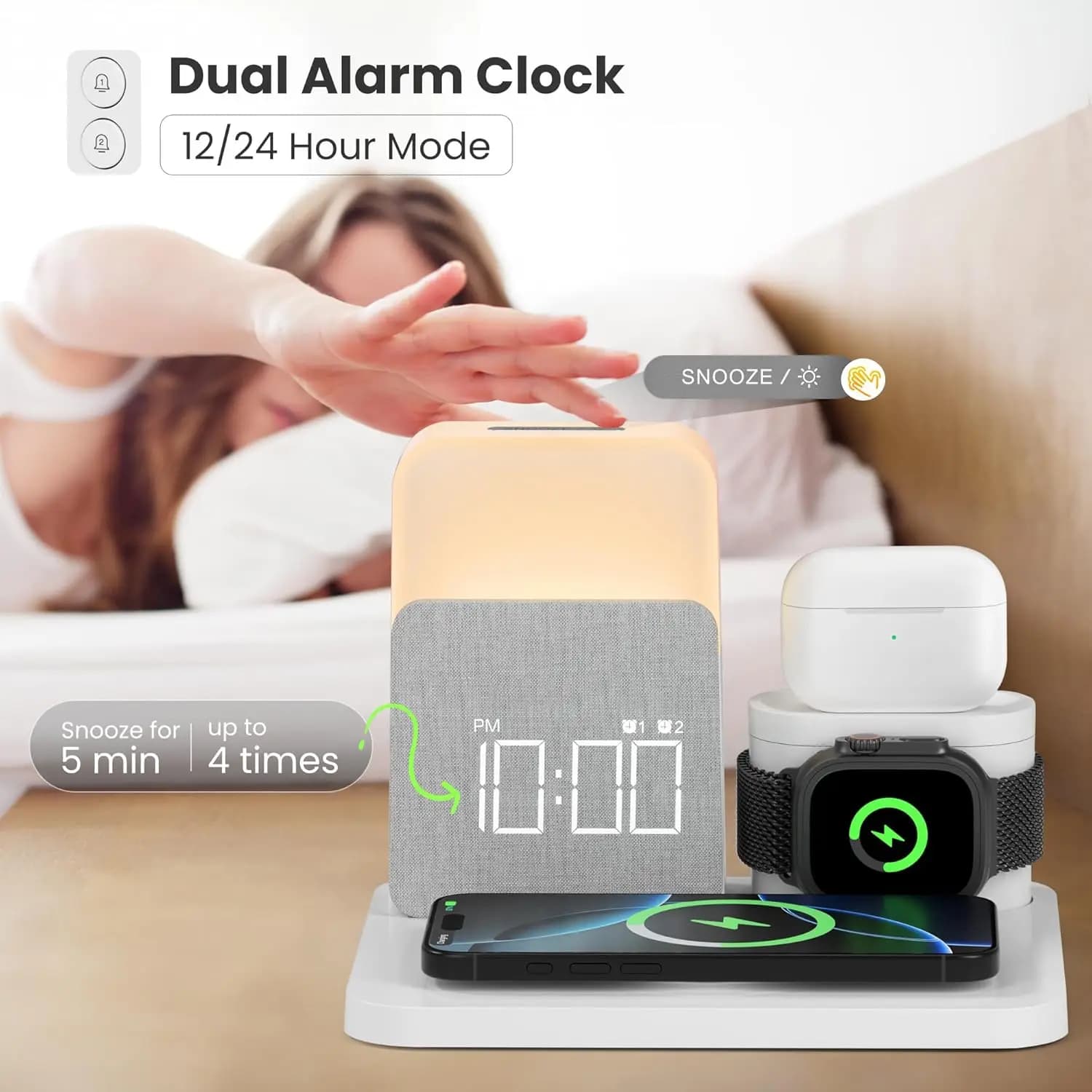 7-in-1 MagSafe Alarm Clock Charger-Wireless Station for iPhone 12-16/Samsung/Xiaomi/Huawei/Apple Watch/AirPods with Night Light 2
