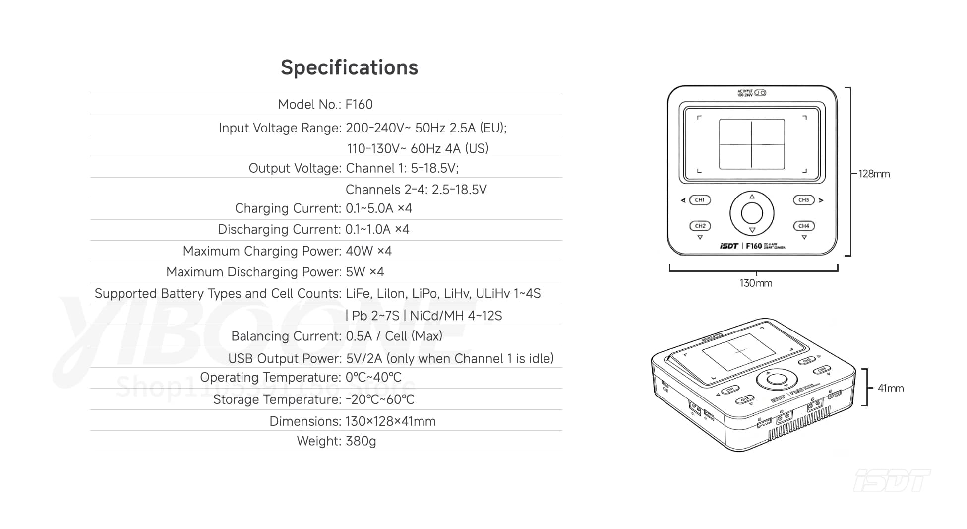 ISDT F160 AC / DC Quad Smart Charger for 1~4S LiFe Li-Ion LiPo LiHv ULiHv 4~12S NiCd/MH 2~7S Pb Battery Charge ,1pcs 2