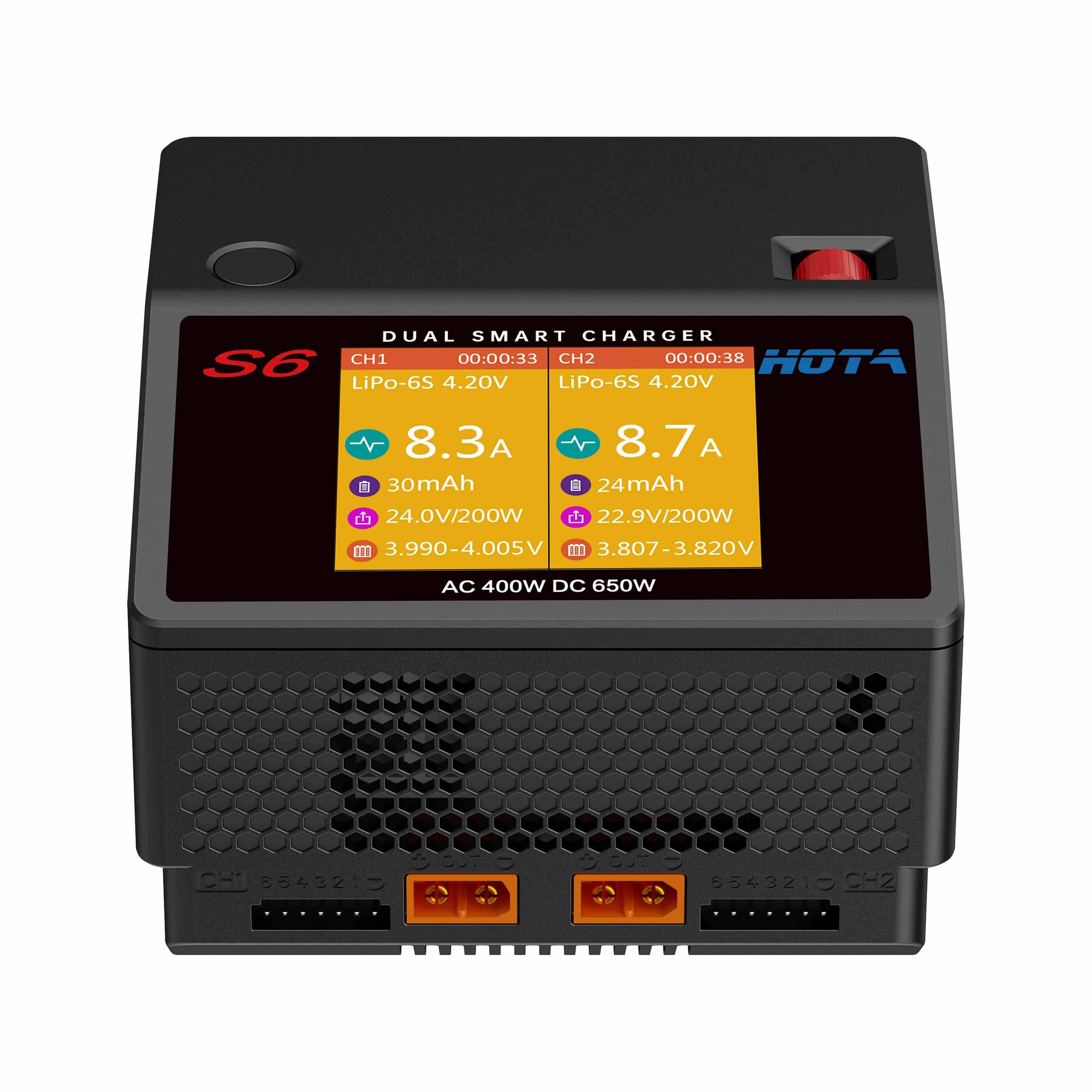 HOTA S6 AC400W DC650W 15A Dual Channel Smart Ultra Small Size Charger for Lipo LiHV LiFe LiIon NiZn NiCd NiMH Battery 2