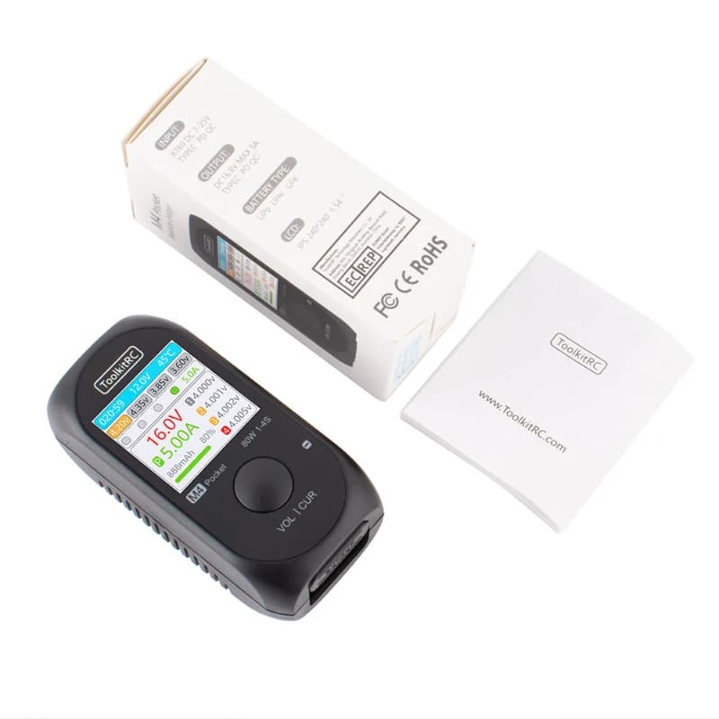 ToolkitRC M4Pocket 1-4S Lipo LiHV LiFe Lion Battery Charger 80W 5A Smart Balance Charger input USB-C XT30 XT60 Output 6