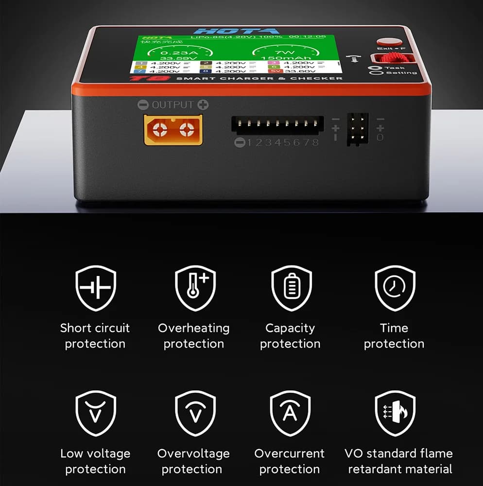 HOTA T8 Smart Balance Charger 1-8S Lithium Battery FPV Drone 22A Current 650W RC 6