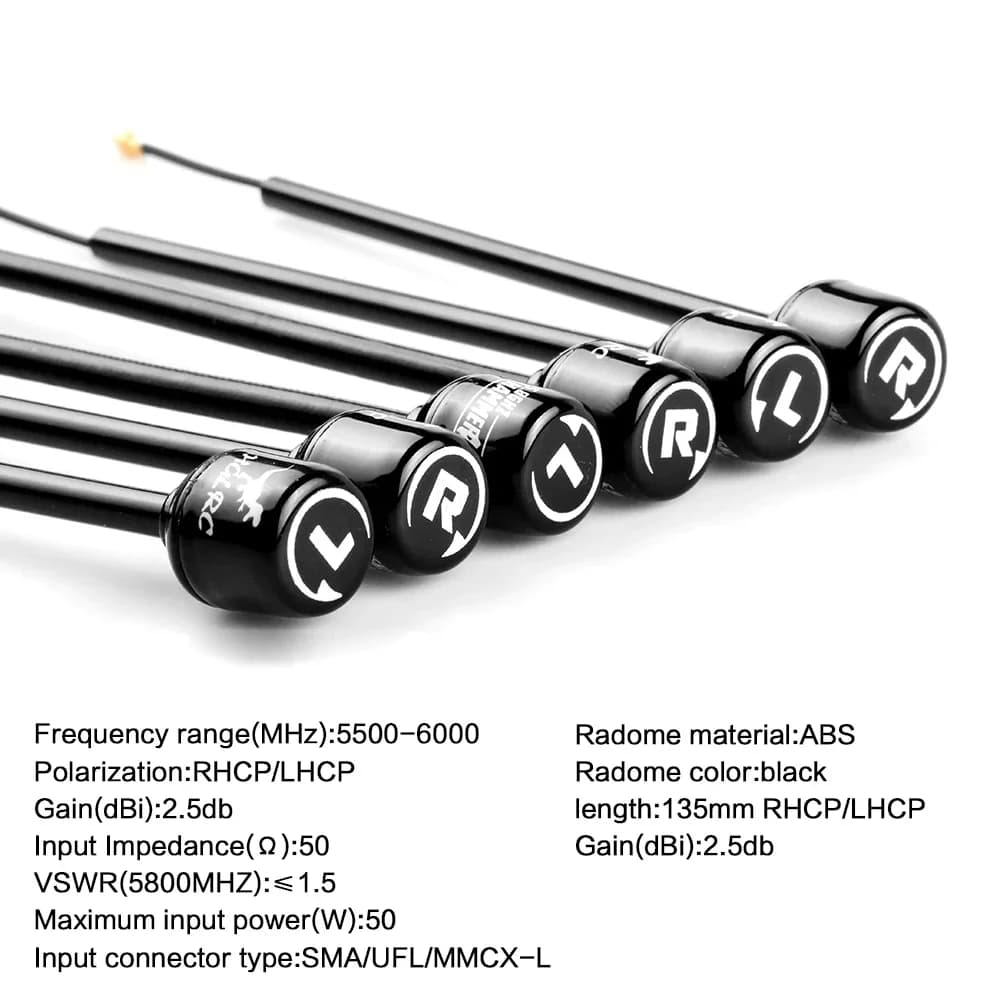 HGLRC New Mini Long Range Hammer Antenna Mini RHCP LHCP Spin SMA UFL MMCX Angle 5.8G 2.5dBi 135mm For RC FPV Racing Drone 3