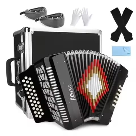 31-Key Diatonic Accordion in G/C/F for Adults with Thick Suitcase and Straps 3-Row Button Accordion for Beginners to Profession
