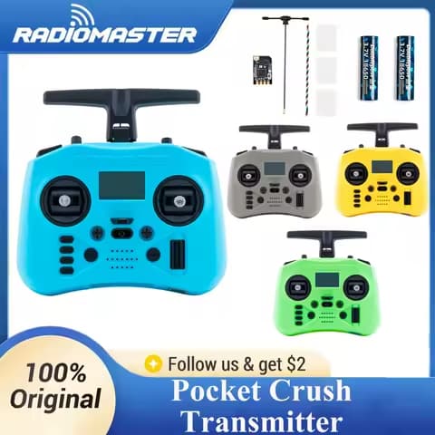 Radiomaster Pocket Crush 2.4GHz ELRS Hall Gimbal Transmitter Remote Control with XR1 Receiver 18650 Battery