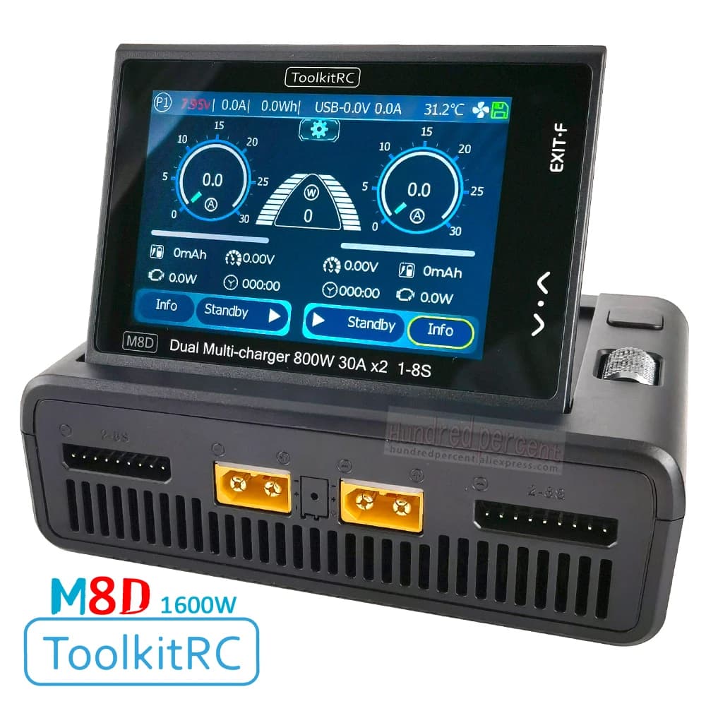 ToolkitRC M8D Smart Charger 2CH Touch Screen Dual Channel DC800W*2 30A 1-8S Lithium Battery Fast Charge RC Model Car FPV