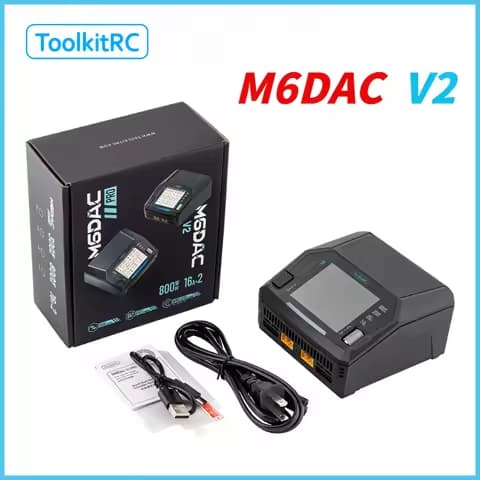 ToolkitRC M6DAC V2 RC Car 7.4v Lipo Battery Charger Dual Channel PD65W Fast Charger for 1-6S LiHV RC Racing Drone Battery