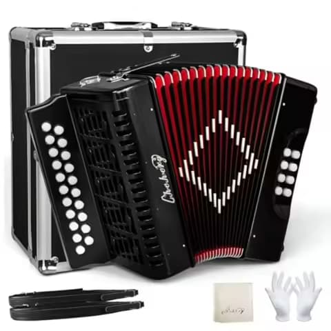 21 Key 8 Bass Accordion - Professional B/C Tone Push-Pull Diatonic Accordion with Case Straps for Adults Beginners Black
