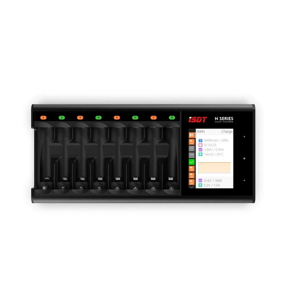 ISDT 8 Slots Fast Smart Charger for AAA AA Battery LiIon LiHv Life NiMh Nicd Nizn USB Type-c Charger Discharger LCD Display