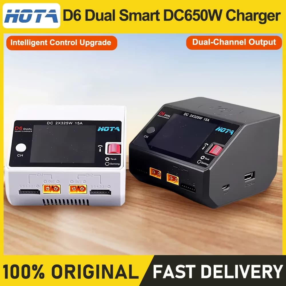 HOTA D6 Dual DC650W 15A 2 Channel Smart Charger for Lipo LiIon NiMH Battery Rc Drone Spare Parts with Wireless Charging