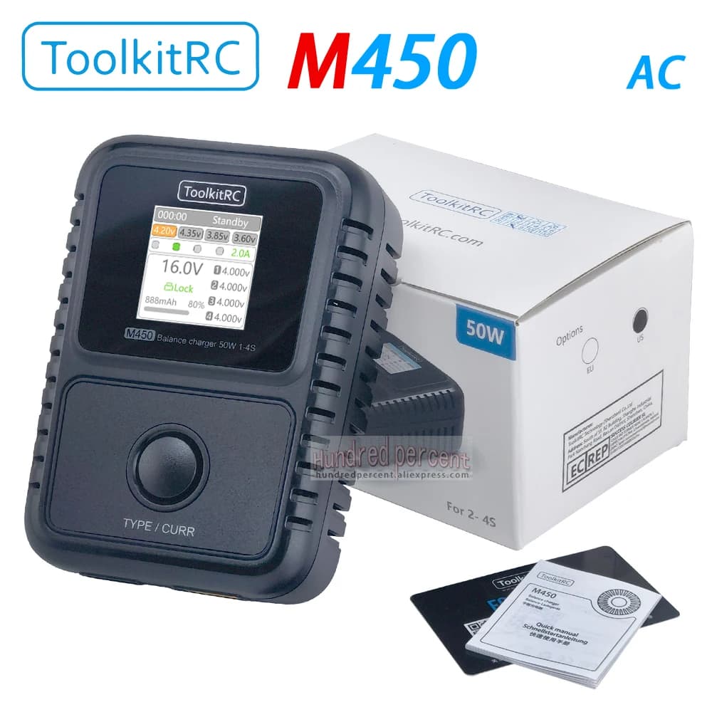 ToolkitRC M450 Smart Lipo Battery Charger Discharger AC 50W 2-4S Suitable For Remote Control Car Aircraft Toy Parts FPV Model