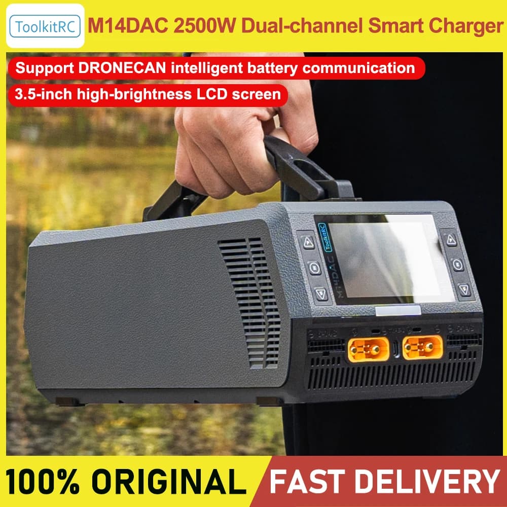 ToolkitRC M14DAC 2500W 50A Dual-Channel Charger, 6-14S Smart Real-Time Power Allocation for LiPo RC Batteries