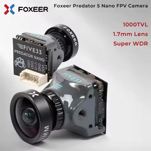 Foxeer Predator 5 Nano Five33 Edition 1000TVL FPV Camera,1.7mm Lens,4:3/16:9 & PAL/NTSC Switchable, Super WDR, For Racing Drones